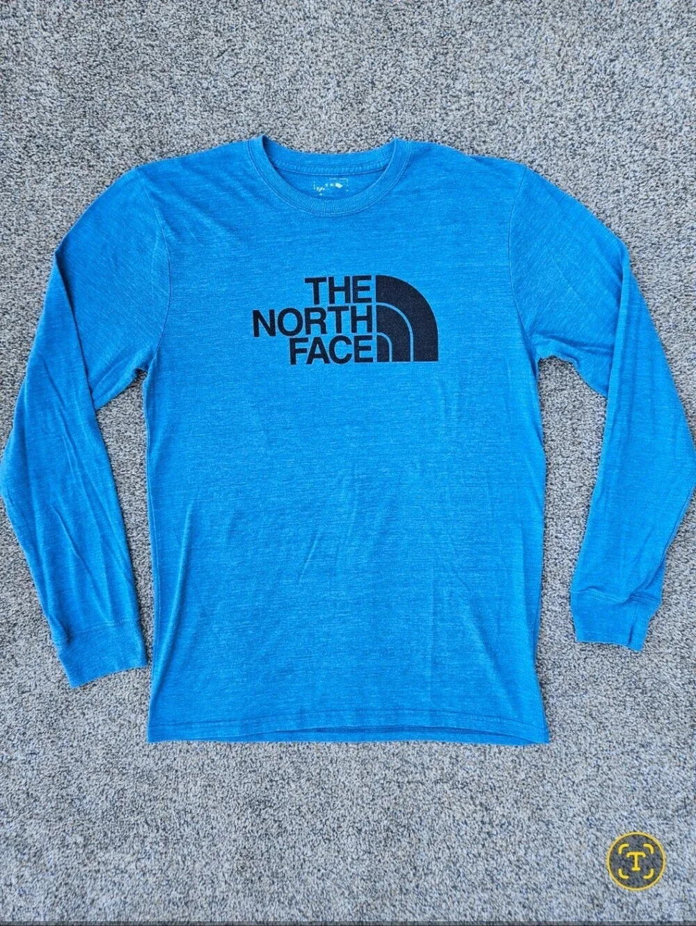 THE NORTH FACE Long Sleeve Half Dome Tee Shirt Heathered Blue Black Mens Large